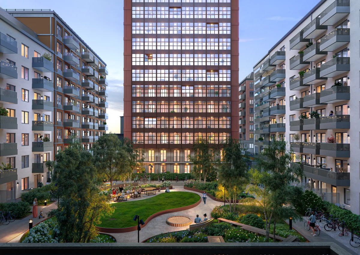 Visionsbild på projekt Årstabergs innergård.